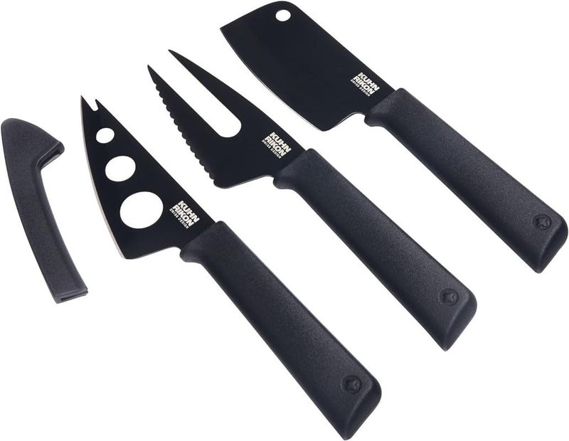 Kuhn Rikon COLORI+ Non-Stick Cheese Knife Set with Safety Sheaths, Set of 3, Black - Image 1